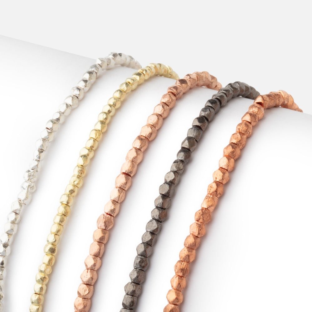 2.5mm Brushed Hand Cut Faceted Nugget Beads