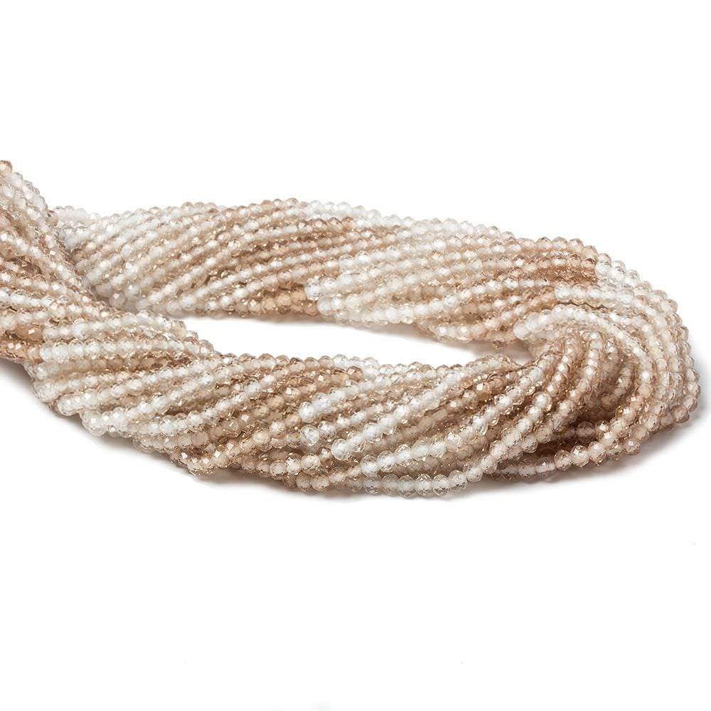 2.5mm Champagne & White Topaz Micro Faceted rondelles 13 inch 154 beads
