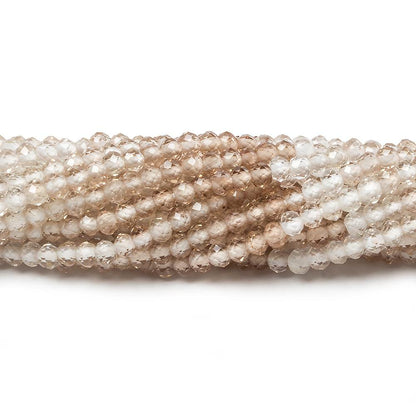 2.5mm Champagne & White Topaz Micro Faceted rondelles 13 inch 154 beads