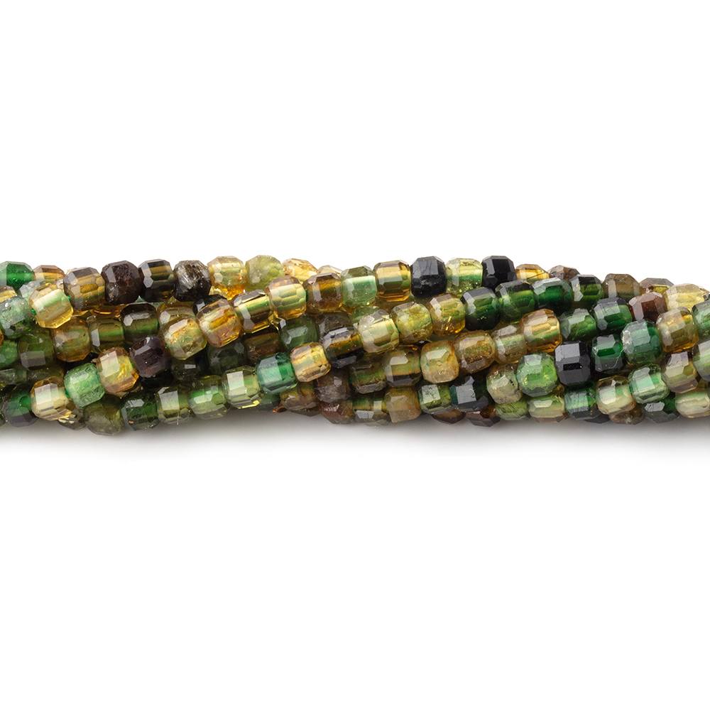 2.5mm Green Tourmaline Micro Faceted Cube Beads 15.5 inch 180 pieces
