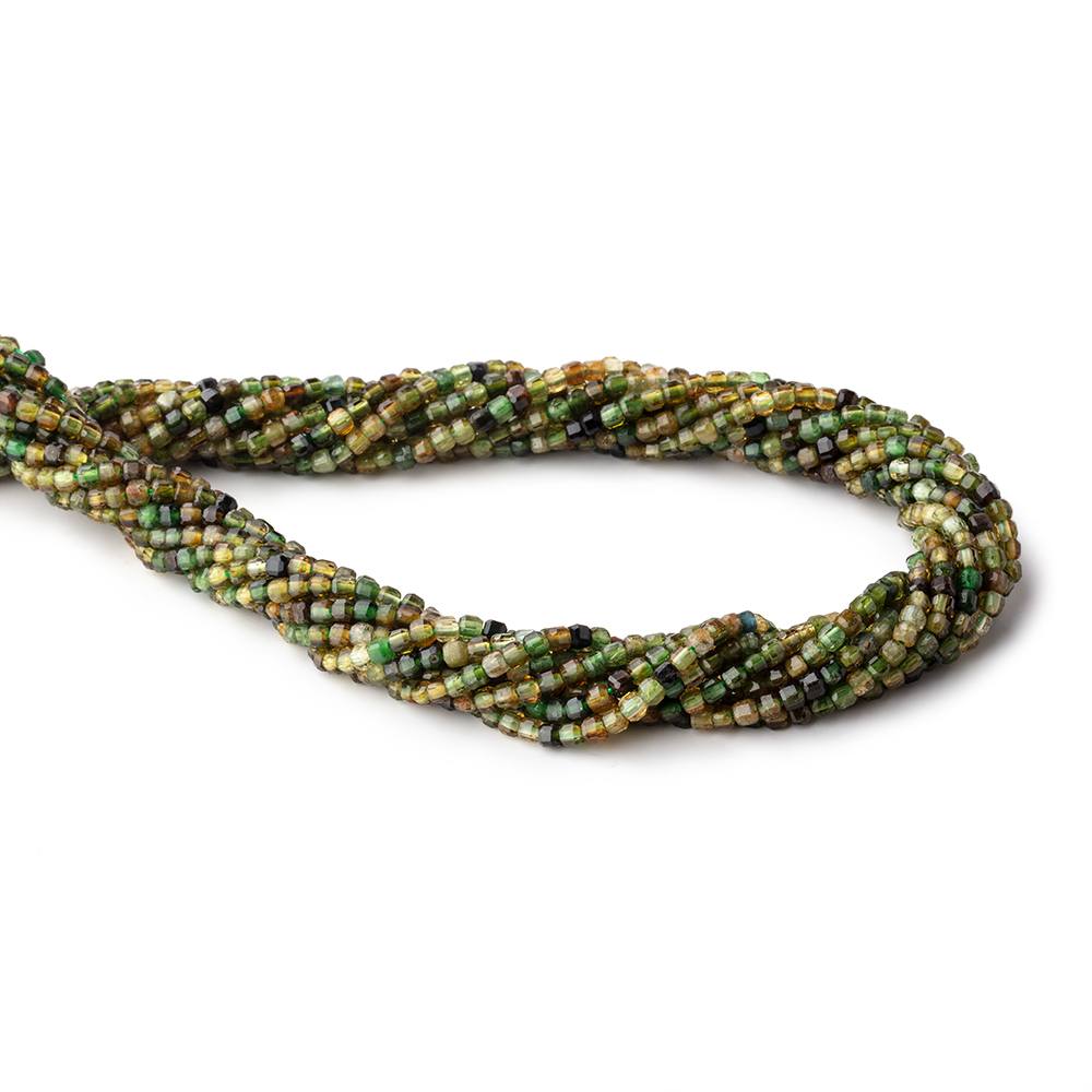 2.5mm Green Tourmaline Micro Faceted Cube Beads 15.5 inch 180 pieces