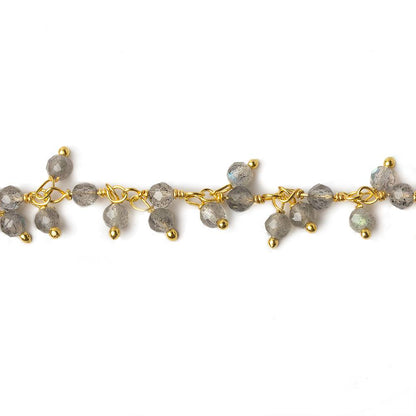 2.5mm Labradorite micro-faceted round Gold Dangling Chain by the foot
