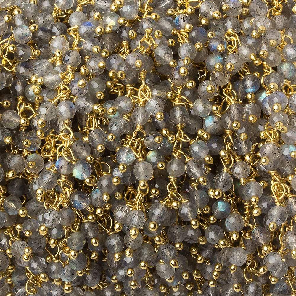 2.5mm Labradorite micro-faceted round Gold Dangling Chain by the foot