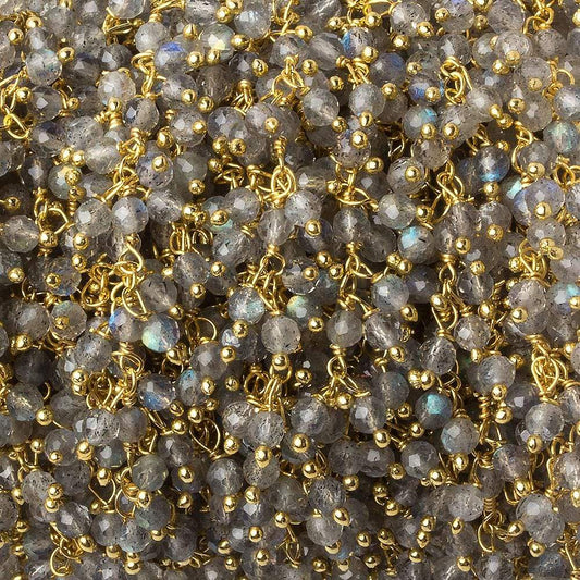 2.5mm Labradorite micro-faceted round Gold Dangling Chain by the foot