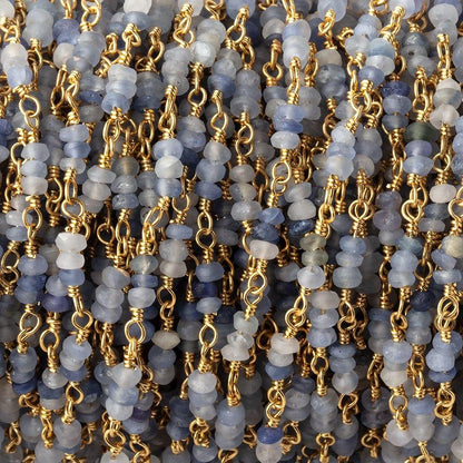 2.5mm Matte Blue Sapphire Plain Rondelle Trio on Vermeil Chain by the Foot 87 Beads