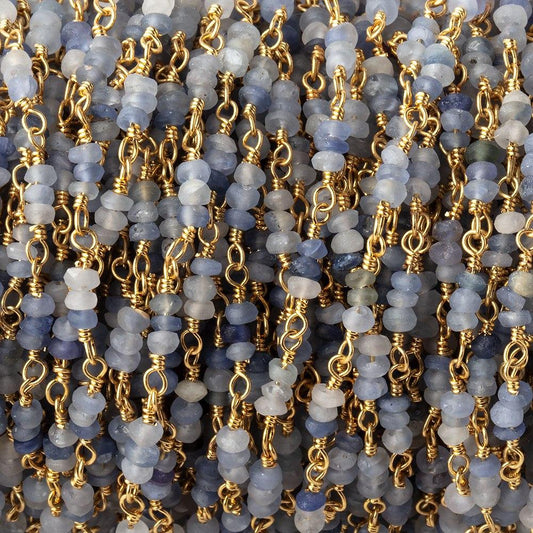 2.5mm Matte Blue Sapphire Plain Rondelle Trio on Vermeil Chain by the Foot 87 Beads