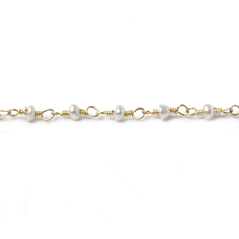 2.5mm Off White Seed Freshwater Pearl Gold Chain by the foot