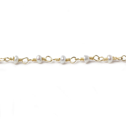 2.5mm Off White Seed Freshwater Pearl Gold Chain by the foot