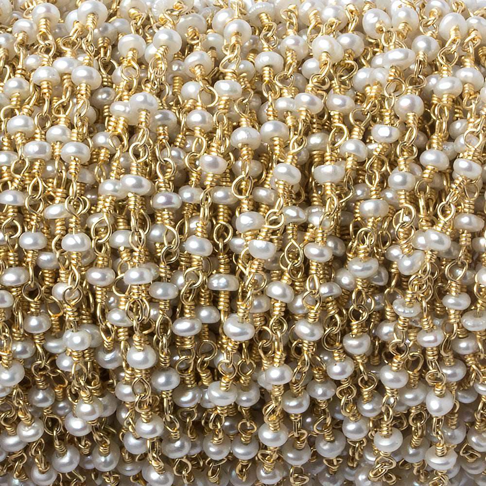 2.5mm Off White Seed Freshwater Pearl Gold Chain by the foot