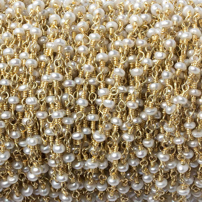 2.5mm Off White Seed Freshwater Pearl Gold Chain by the foot