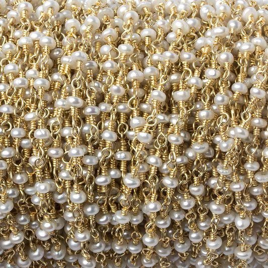 2.5mm Off White Seed Freshwater Pearl Gold Chain by the foot