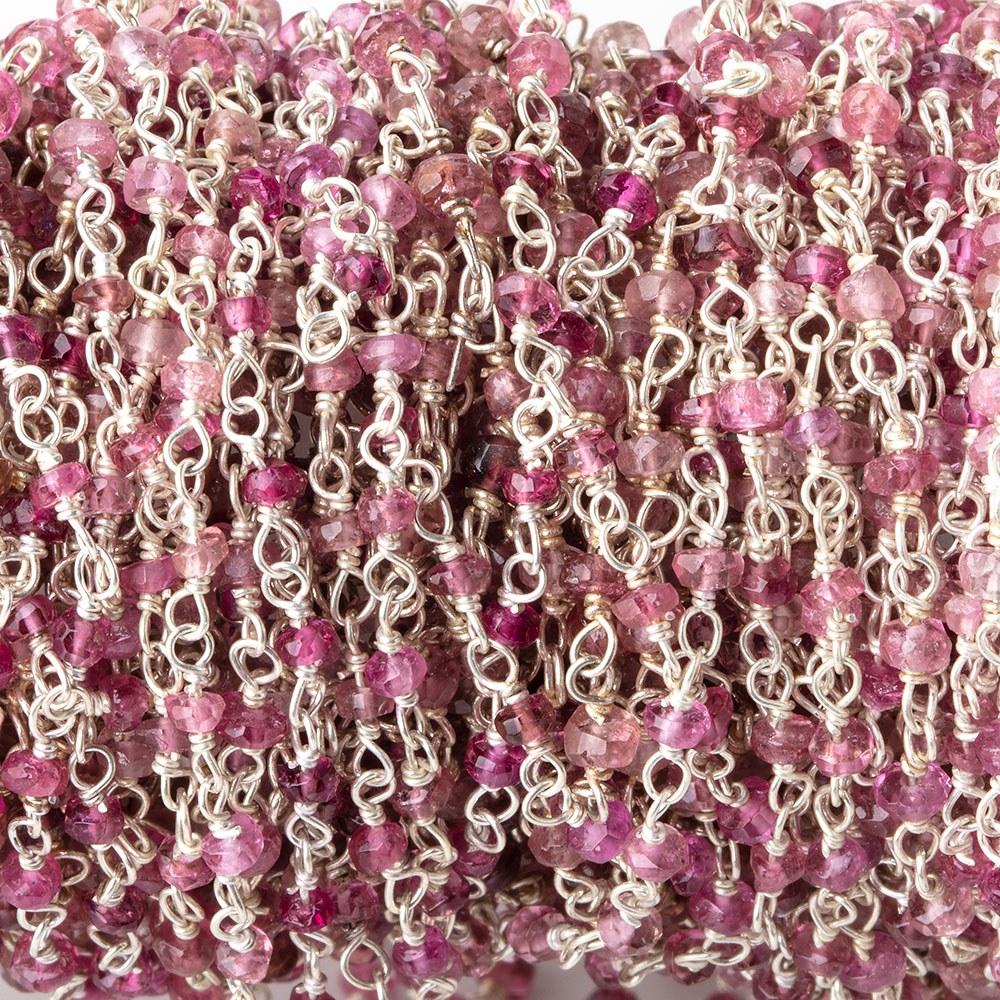 2.5mm Pink Tourmaline Faceted Rondelles on .925 Silver Chain by the Foot