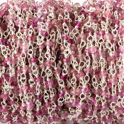 2.5mm Pink Tourmaline Faceted Rondelles on .925 Silver Chain by the Foot