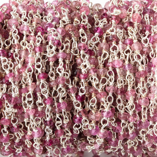 2.5mm Pink Tourmaline Faceted Rondelles on .925 Silver Chain by the Foot