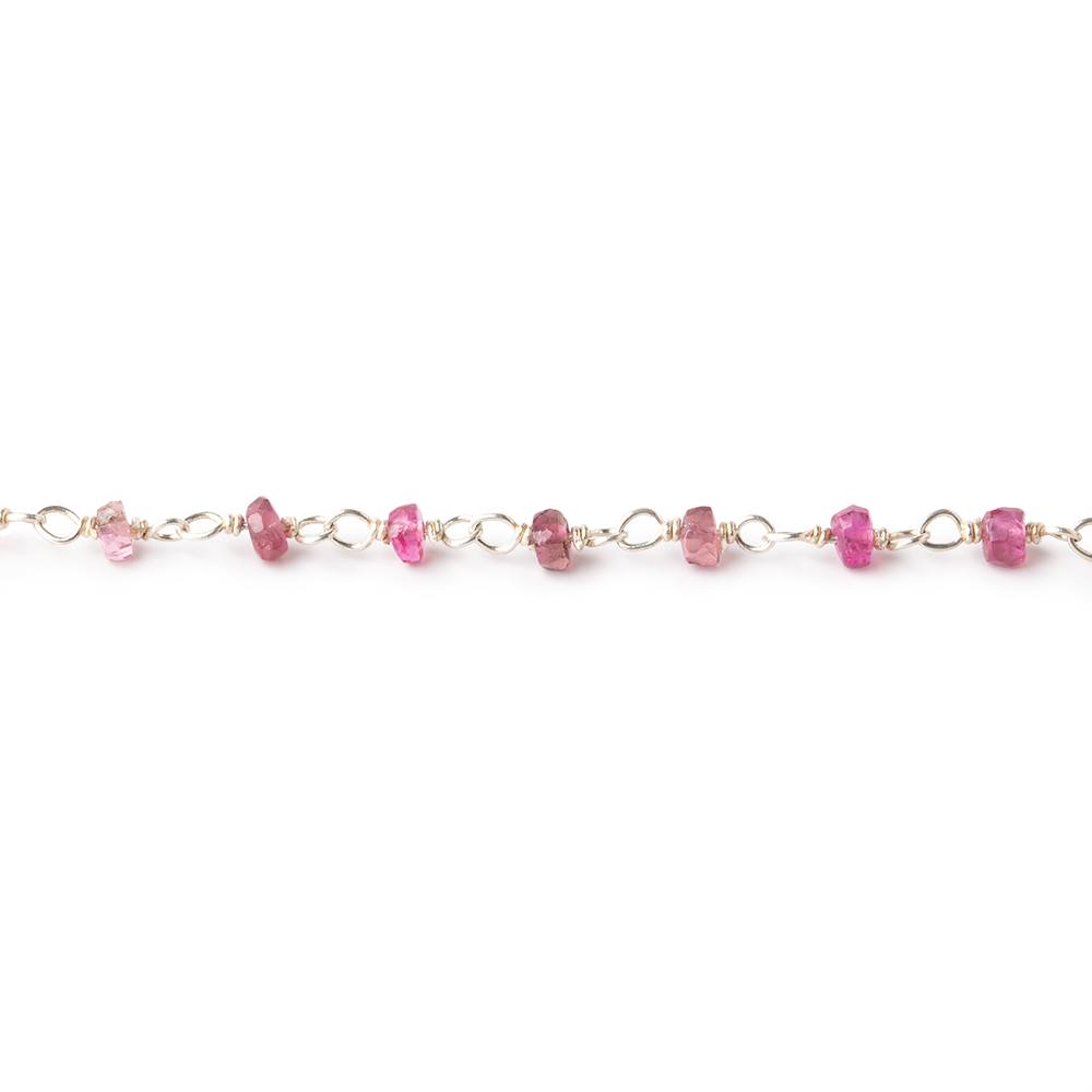 2.5mm Pink Tourmaline Faceted Rondelles on .925 Silver Chain by the Foot