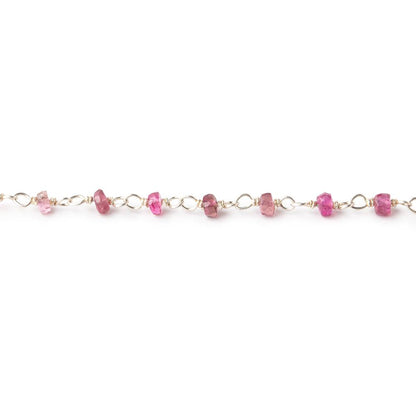 2.5mm Pink Tourmaline Faceted Rondelles on .925 Silver Chain by the Foot