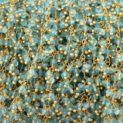 2.5mm Pool Blue Apatite Faceted Rondelles on Gold Plated Dangling Chain