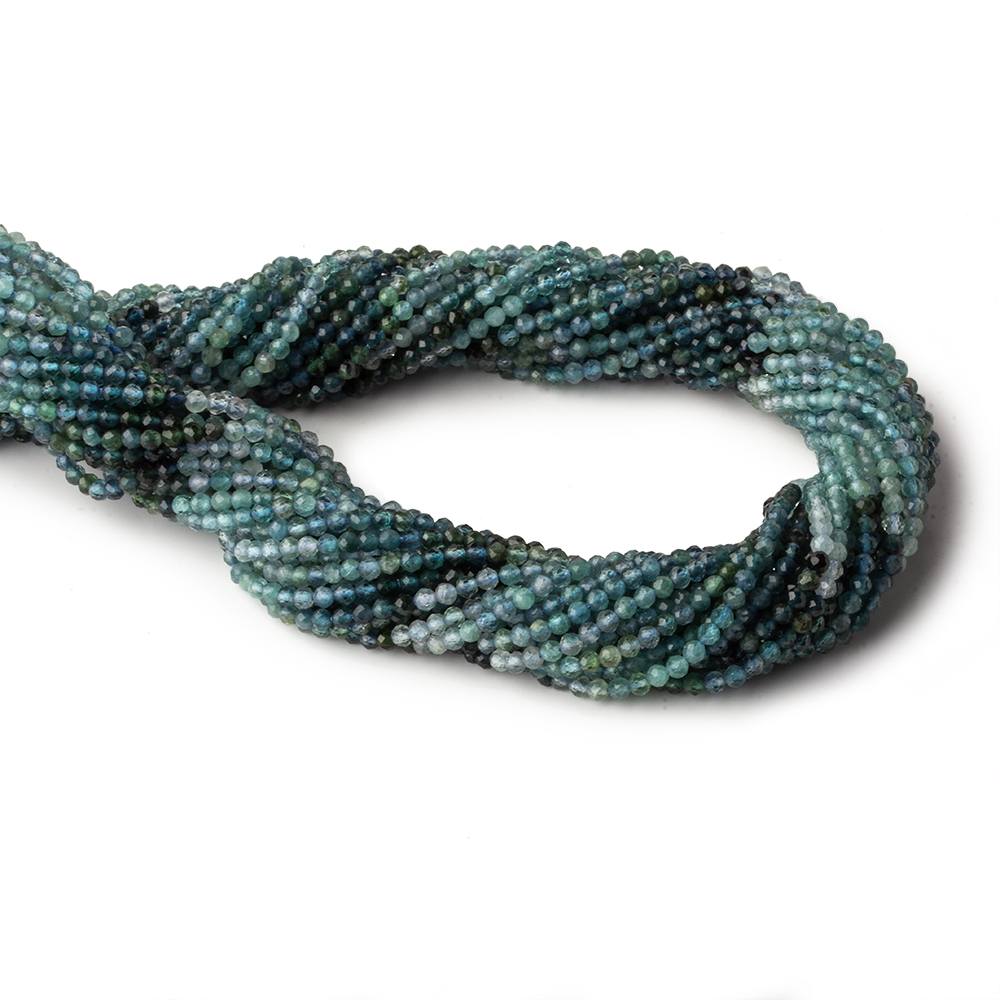 2.5mm Shaded Moss Aquamarine micro faceted rounds 12.5 inch 140 beads