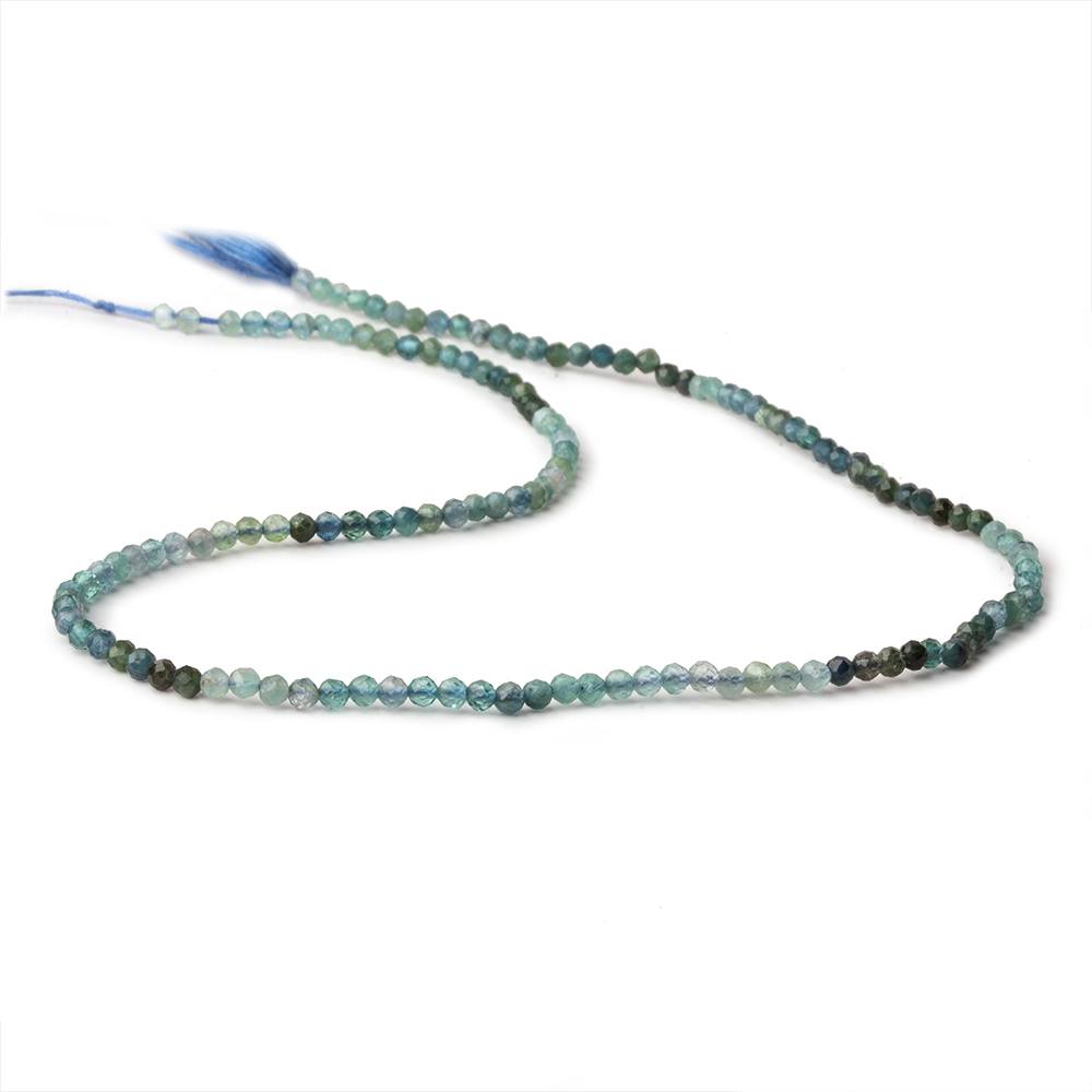 2.5mm Shaded Moss Aquamarine micro faceted rounds 12.5 inch 140 beads