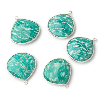 25mm Sterling Silver Bezeled Russian Amazonite Faceted Heart Focal Bead 1 piece