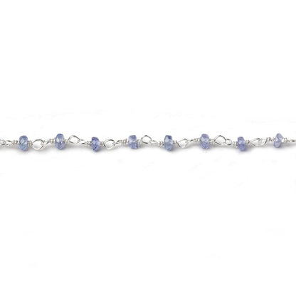 2.5mm Tanzanite faceted rondelle .925 Silver Chain by the foot 44 beads