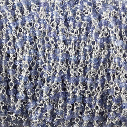 2.5mm Tanzanite faceted rondelle .925 Silver Chain by the foot 44 beads