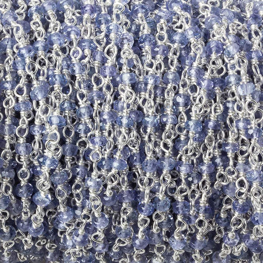 2.5mm Tanzanite faceted rondelle .925 Silver Chain by the foot 44 beads