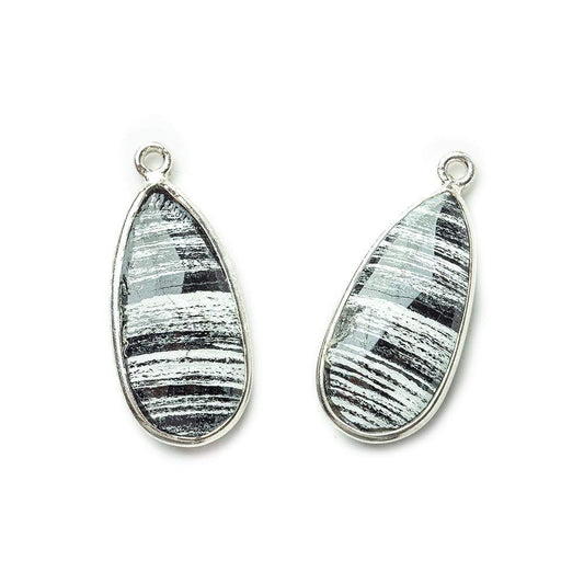 25x13mm Sterling Silver .925 Bezeled Banded Zebra Jasper Pear Set of 2 pendants