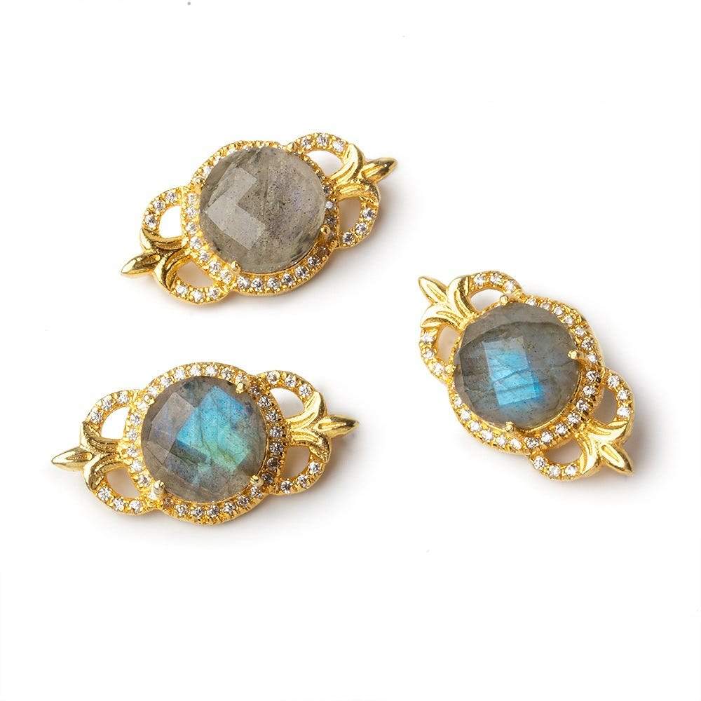 25x13mm Vermeil CZ Bezel Labradorite Fleur-De-Lis Coin 1 Connector