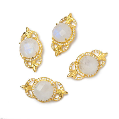 25x13mm Vermeil CZ Bezel Rainbow Moonstone Fleur-De-Lis Coin 1 Connector