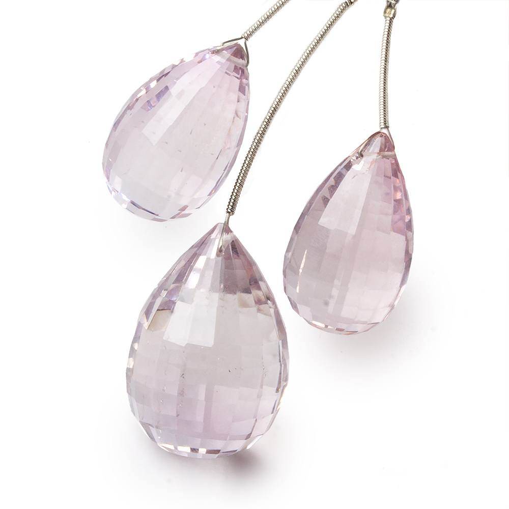 25x14mm, 26x15mm, 29x19mm Pink Amethyst checkerboard faceted tear drop bead Set of 3 AAA