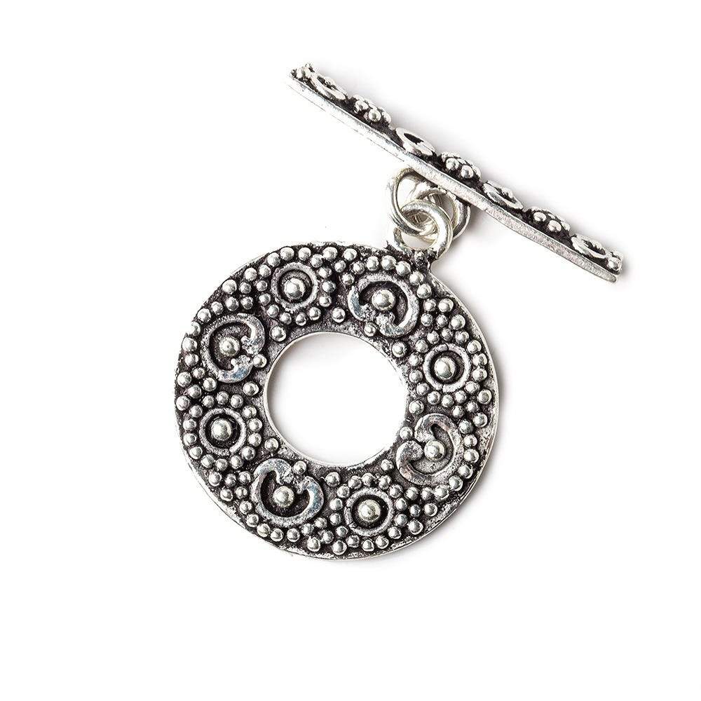 25x21mm Antiqued Sterling Silver Toggle Round Heart Miligrain Design 1 piece