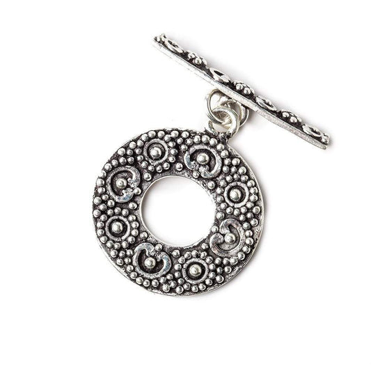 25x21mm Antiqued Sterling Silver Toggle Round Heart Miligrain Design 1 piece