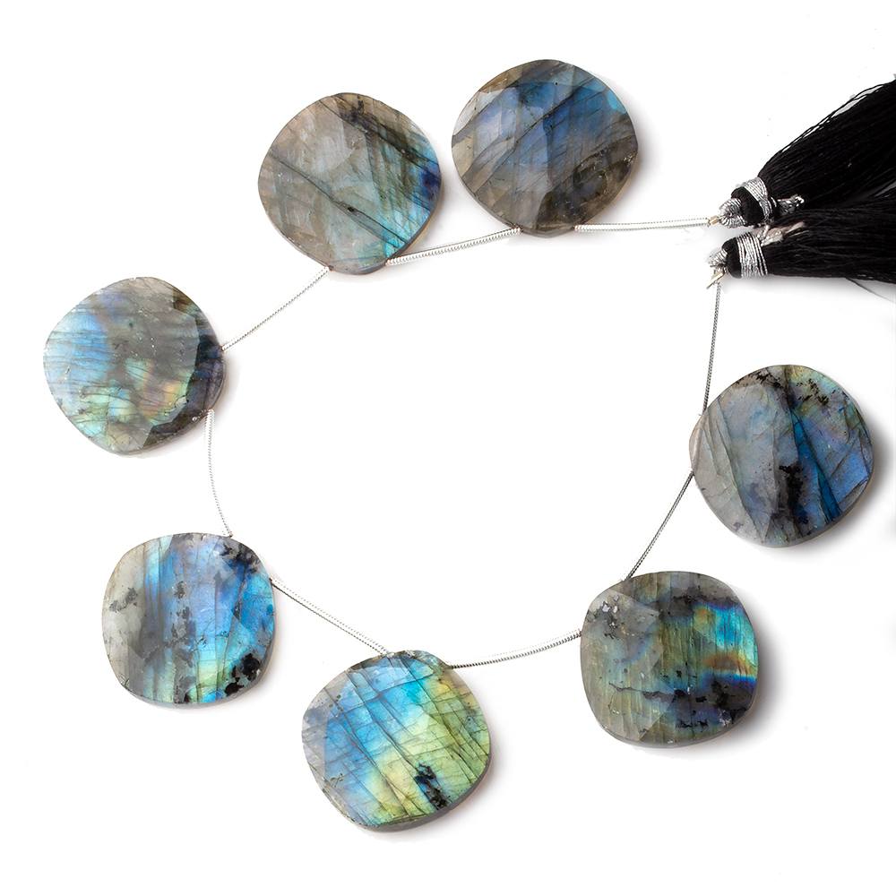 25x25mm Labradorite Faceted Cushion Beads 8 inch 7 pieces