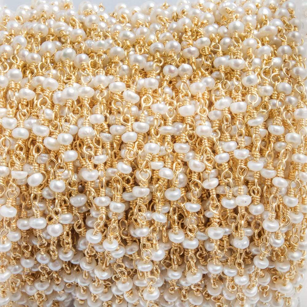 2.5x2mm White Button Freshwater Pearl Vermeil Chain by the foot 40 beads