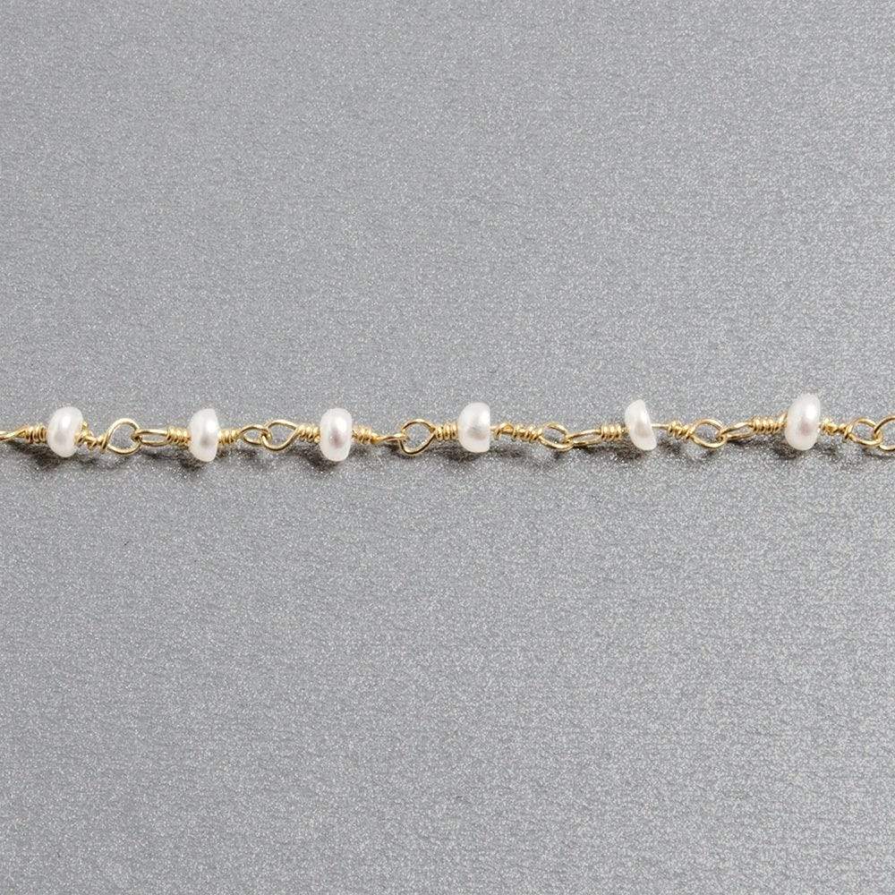 2.5x2mm White Button Freshwater Pearl Vermeil Chain by the foot 40 beads