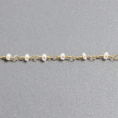 2.5x2mm White Button Freshwater Pearl Vermeil Chain by the foot 40 beads