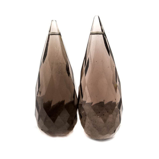 25x9-27x9mm Smoky Quartz Faceted Tear Drop Focal Bead Set of 2