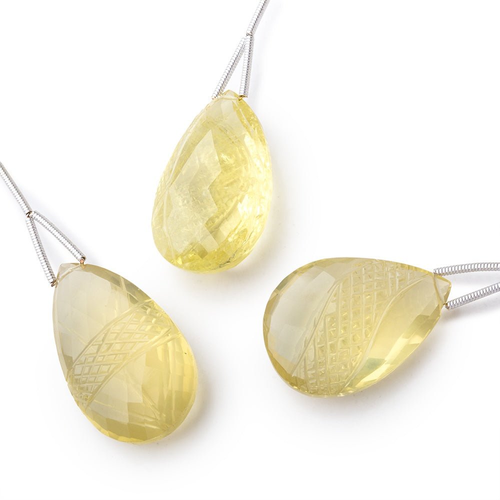 26-27mm Lemon Quartz Hand Carved Pear Focal Bead 1 piece