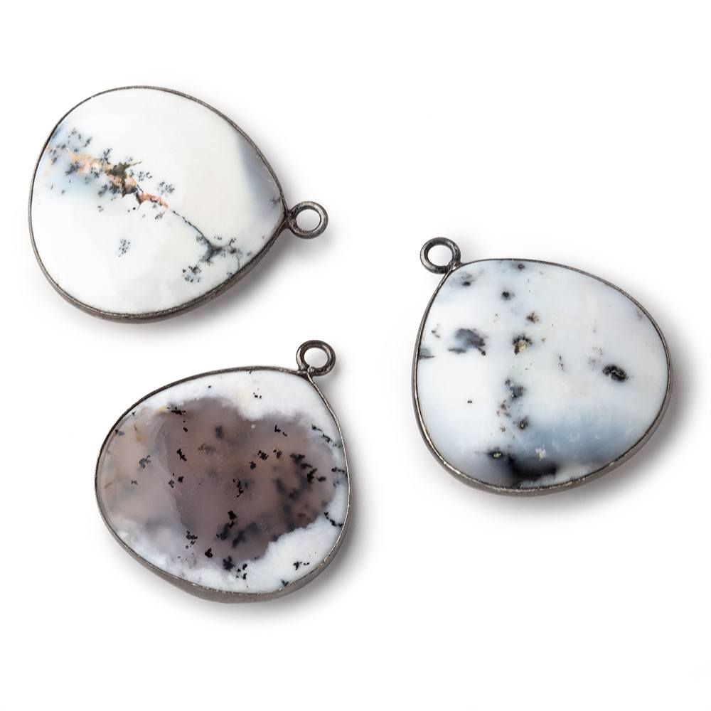 26mm Black Gold Bezel Dendritic Opal Plain Heart Pendant 1 piece