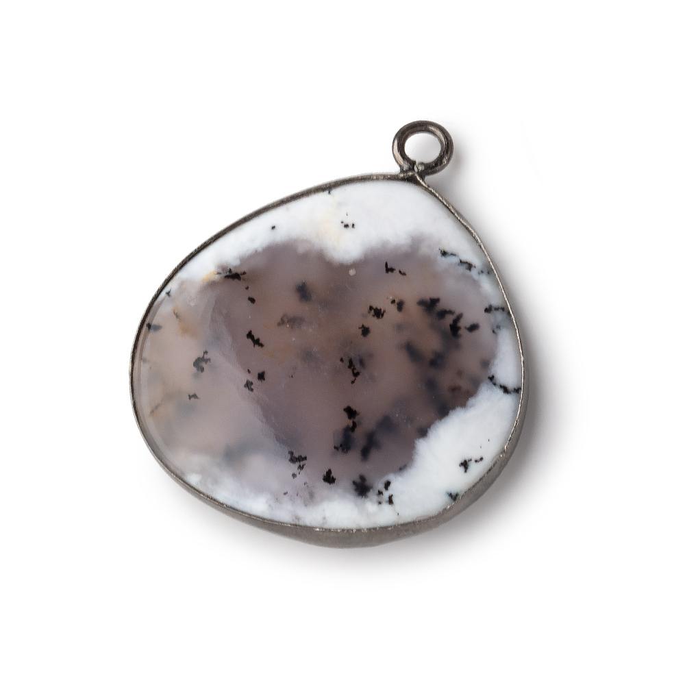 26mm Black Gold Bezel Dendritic Opal Plain Heart Pendant 1 piece
