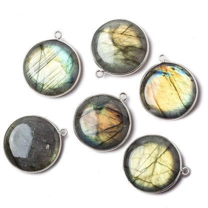 26mm Sterling Silver Bezel Labradorite plain coin Pendant 1 focal bead