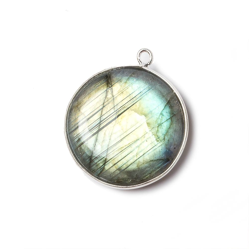 26mm Sterling Silver Bezel Labradorite plain coin Pendant 1 focal bead