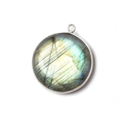26mm Sterling Silver Bezel Labradorite plain coin Pendant 1 focal bead