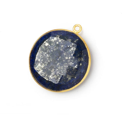 26mm Vermeil Bezel Lapis Lazuli Faceted Coin Pendant 1 piece
