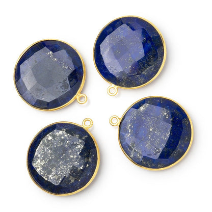 26mm Vermeil Bezel Lapis Lazuli Faceted Coin Pendant 1 piece