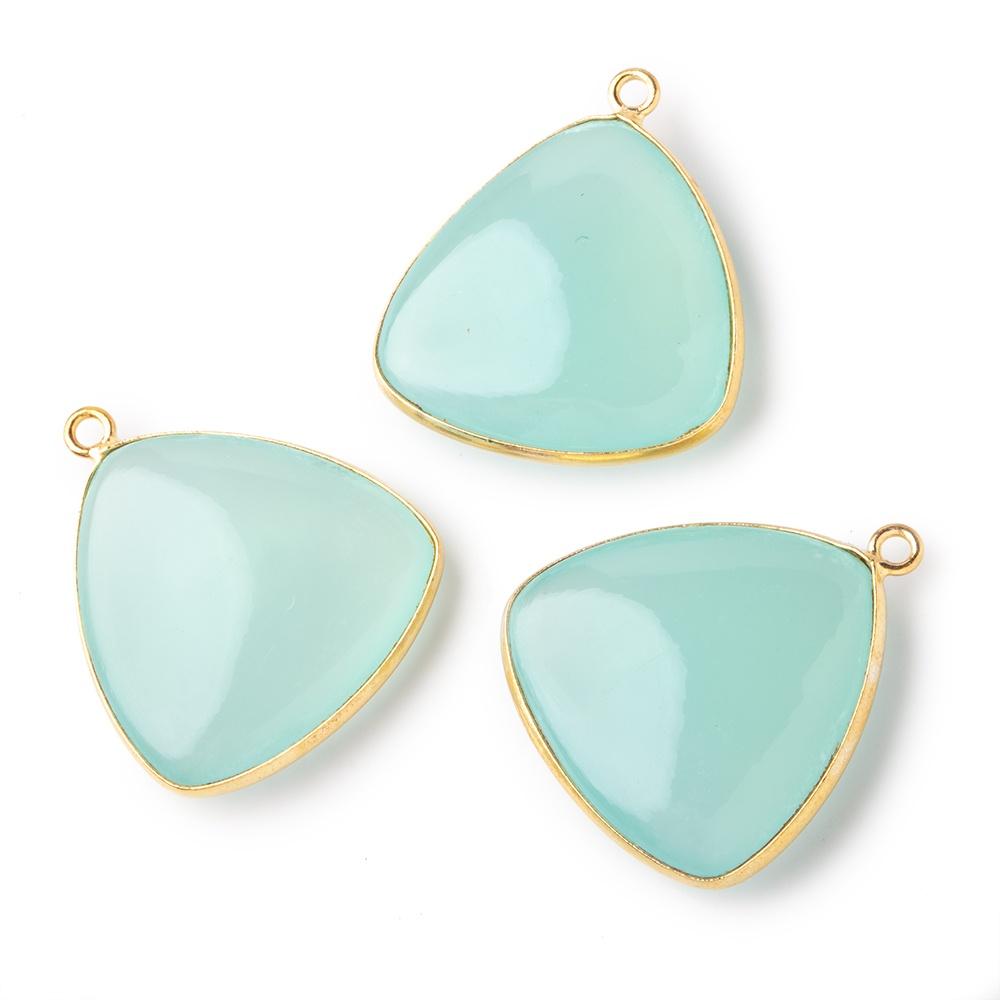 26mm Vermeil Bezel Seafoam Chalcedony Plain Triangle Pendant 1 piece