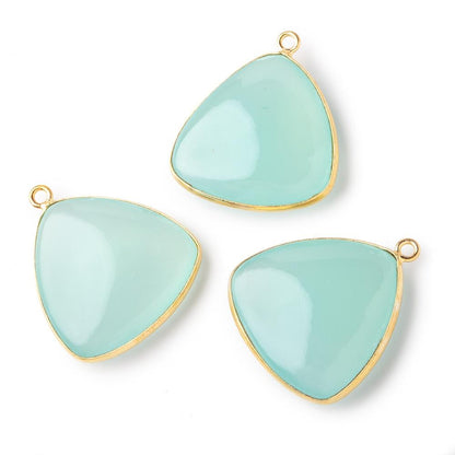 26mm Vermeil Bezel Seafoam Chalcedony Plain Triangle Pendant 1 piece