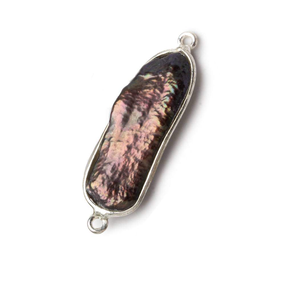 26x11mm Sterling Silver Bezel Peacock Biwa Pearl Connector 1 piece