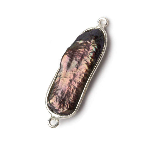 26x11mm Sterling Silver Bezel Peacock Biwa Pearl Connector 1 piece